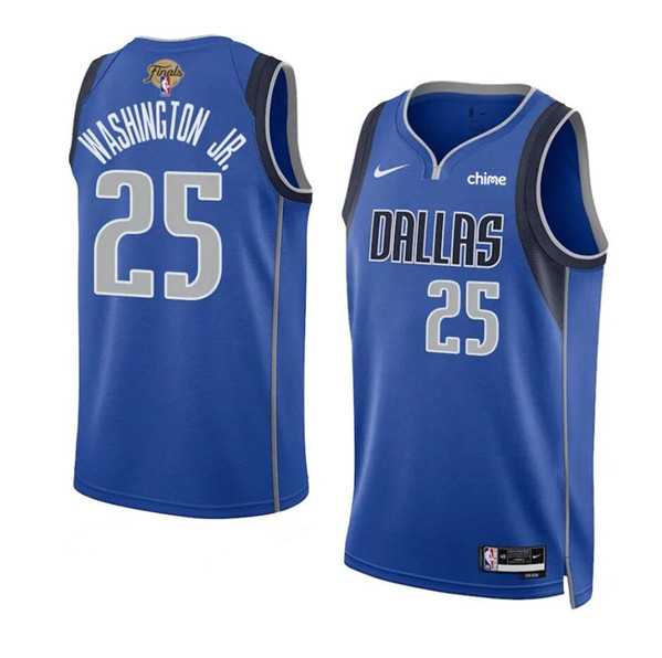 Mens Dallas Mavericks #25 P.J. Washington Jr. Blue 2024 Finals Icon Edition Stitched Basketball Jersey Dzhi